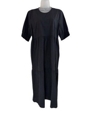 Primark Black Short Sleeve Tiered Skirt Midi Maxi Dress Size 12